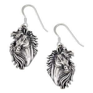    Sterling Silver Horse Head Earrings with Detailed Mane.: Jewelry