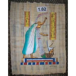  Egyptian Papyrus * Queen play on harp * 30x40cm * ep.A1.2 
