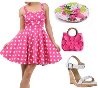   vintage 50S PINUP MINI Pink White polka Dot Bombshell SUN DRESS S M L
