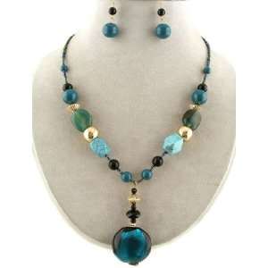  Fashion Jewelry ~ Teal Murano Glass Pendant Beads Necklace 