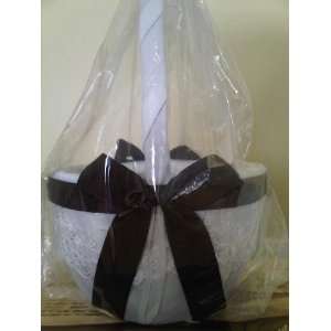 : Bridal Chantilly Lace Flower Girl Basket IVORY with Chocolate Brown 