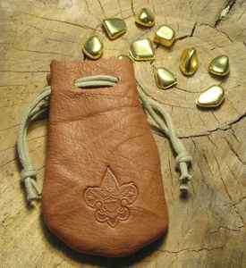 BOY SCOUT Klondike Derby GOLD & Leather Buckskin Bag  