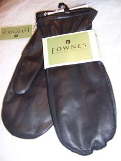 Fownes Leather Mittens Fleece lined with Fingers,Black  