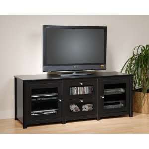   Plasma TV Console with 2 Glass Drawers / Doors in Bla: Home & Kitchen