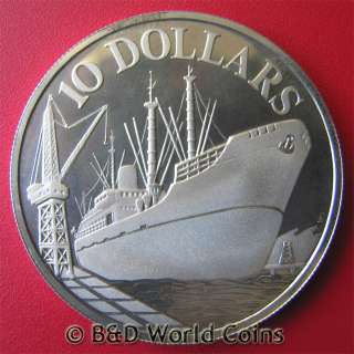 SINGAPORE 1977 $10 SILVER PROOF INDEPENDENCE SHIP 40mm  