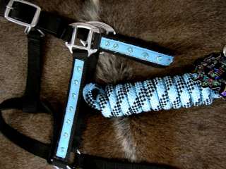 Nylon Horse Halter Lead Rope Tack Turquoise Rodeo Cowgirl Tiedown 