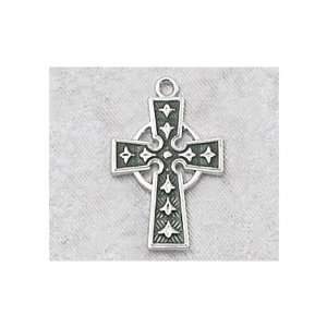   Silver Green Enameled Celtic Cross  5/8 inch w/ 18 inch chain Jewelry