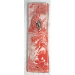  Tomato and White Marbled Mezuzah