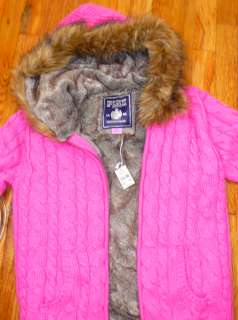 Brand New Victoria Secret PINK Handknit Faux Fur Sweater Hoodie M 