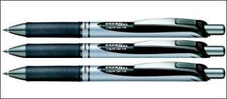 Pentel EnerGel Gel Ink Pen Metal Tip Black 0.7mm x 3  