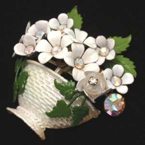 Summery Basket of Flowers Brooch Pin Vintage Figural  