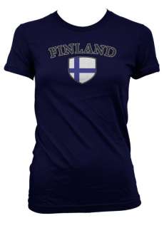 Finland Country Flag Shield Girls Juniors T Shirt Pride  