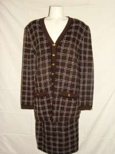 ST. JOHN COLLECTION Brown And White Jacket Skirt Suit Set Size 12