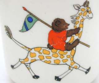Vintage Childs Cup Bear Riding Giraffe, Clown w Drum  