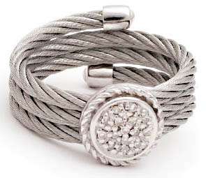 STEEL & 925 SILVER DIAMONDS Stretchable Circle CABLE RING  