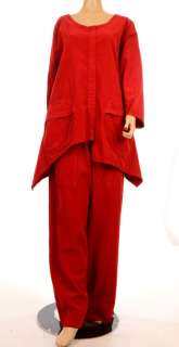 fab RED CORDUROY long sleeve tunic, round neck, asymmetric shape 