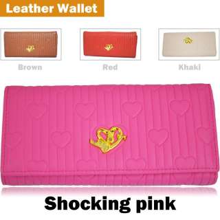 Leather Heart Crystal Purse Clutch Wallet Handbag FZ316  