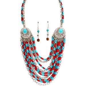 Necklace   Turquoise Blue Necklace and Earring SET / Multi Strands 