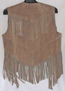 Taupe color fringed genuine suede leather vest. Made by Ms. Pioneer 