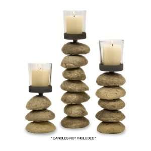  Set of 3 Enchanting Stone Cairn Glass Votive Candleholders 