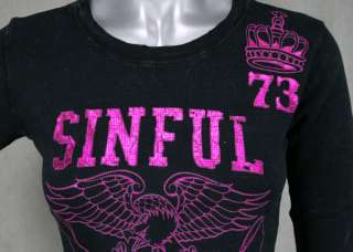 AFFLICTION womens shirt SINFUL Calera Thermal pink foil  