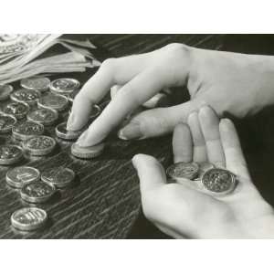  Woman Counting Change, Close Up of Hands Photographic 