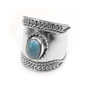 Sterling Silver Turquoise Wide Armor Band Ring Size 7(Sizes 5,6,7,8,9 