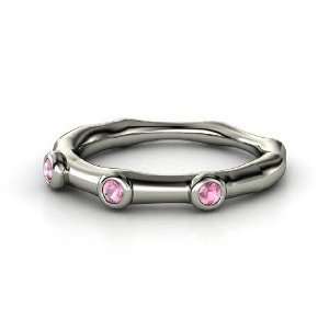   Three Stone Ring, Round Pink Tourmaline Sterling Silver Ring: Jewelry