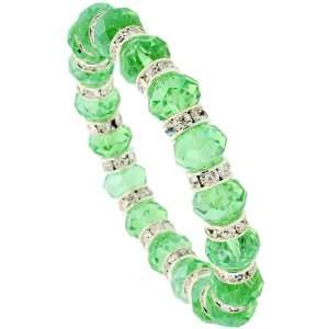  7 in. Emerald Color Faceted Glass Crystal Bracelet on Elastic 