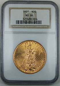 1927 $20 Gold St. Gaudens, NGC MS 64, Double Eagle, Better Coin  