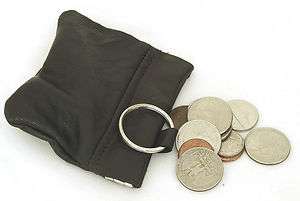 Leather Coin Purse Wallet Metal Spring Closure With Key Chain Loop 