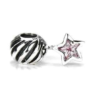  Pink Sapphire CZ Falling Star Dangle Charm, Made with Swarovski Gems 
