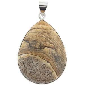 Pendants   Picture Jasper With Silver Plated Frame: Teardrop   40mm 