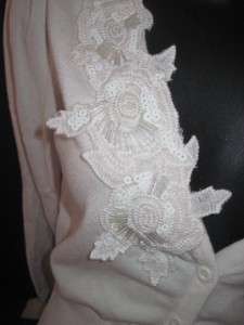 New Down East Basics Sequin Applique white Anniversary Cardigan 