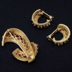 Hattie Carnegie Set Vintage Brooch Pin & Earrings Unusual Design 