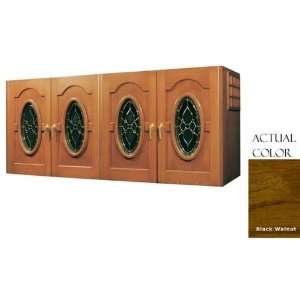   Four Door Wine Cellar Credenza   Glass Doors / Black Walnut Cabinet