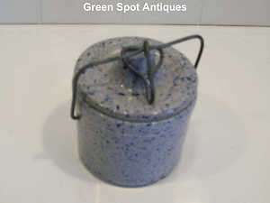 Blue Speckled Pottery Jar Crock With Lid  