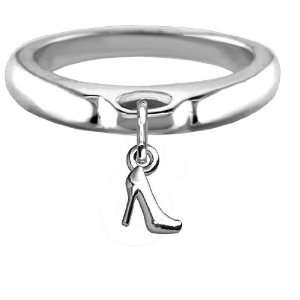 Chubby High Heel Charm Ring, Wide Domed Band in Sterling Silver   size 