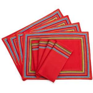  DII Ole Ole Ole Ribbon Red Coordinating Linens, Set of 
