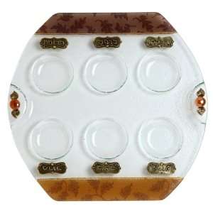  Glass Seder Plate with Autumn Colors and Leaves 