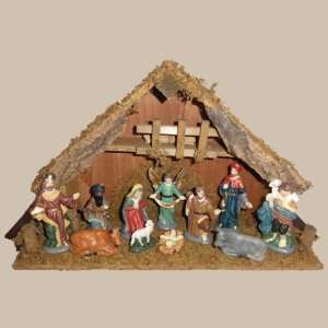   Porcelain Christmas Nativity Set with Wooden Stable: Home & Kitchen