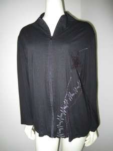 Womens Chicos Design Black Knit Light Zipup Jacket 2 L  