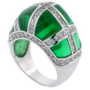  Sterling Silver Emerald Green Resin Dome Ring with Cubic 