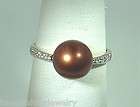   Cultured FW Chocolate Pearl 14k Yellow Gold 0.06Cts Diamond Ring 7.5