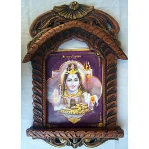 lord Shiva with His Cow Nandi & Shivling poster painting in Wood Craft 