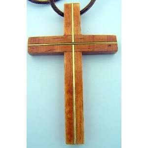 Wooden Wood Pectoral Brown Cross with 30 Rope Cord Necklace 3 1/4 