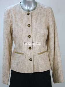 LAURA CLEMENT TAN TWEED CREW NECK L/S FITTED JACKET/BLAZER 6  