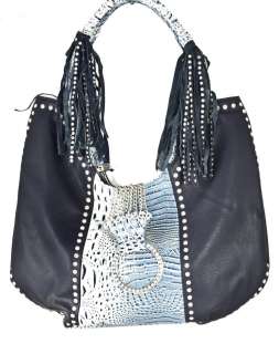 Blue Elegance Big Blue Handbag Rocker Style Studded Fringed Bag