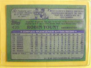 1982 TOPPS Robin Yount Brewers Shortstop Card #435 MINT  