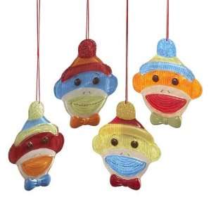   Monkeez Fused Glass Sock Monkey Ornaments Set of 4: Home & Kitchen